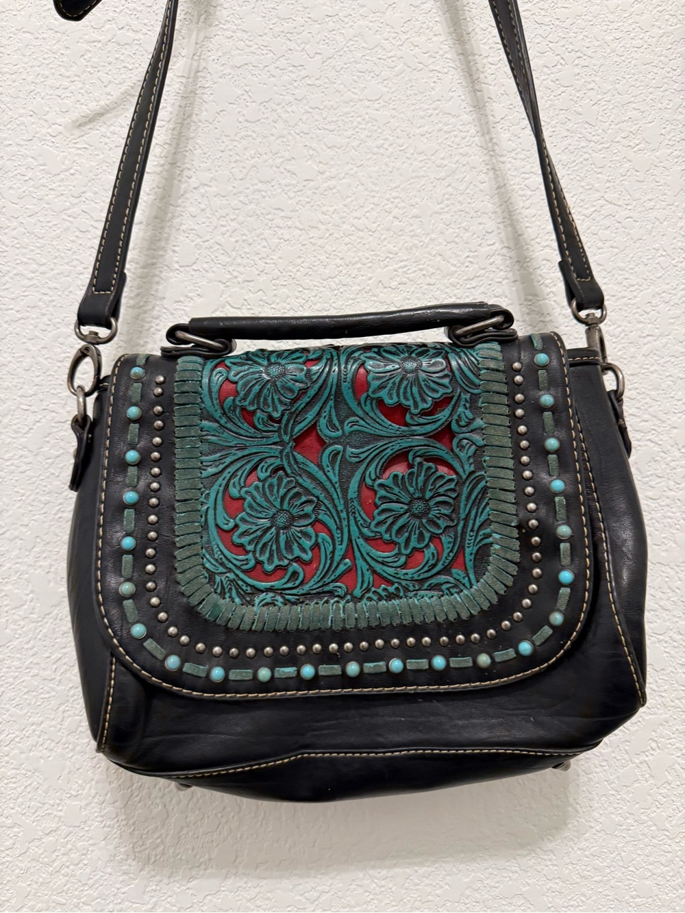 Vintage Western Trinity Ranch Tooled Leather Crossbody Bag